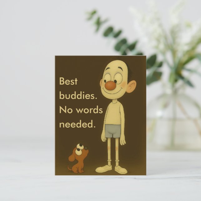 Best Buddies-Heartwarming Cartoon Dog & Friend Postcard (Standing Front)