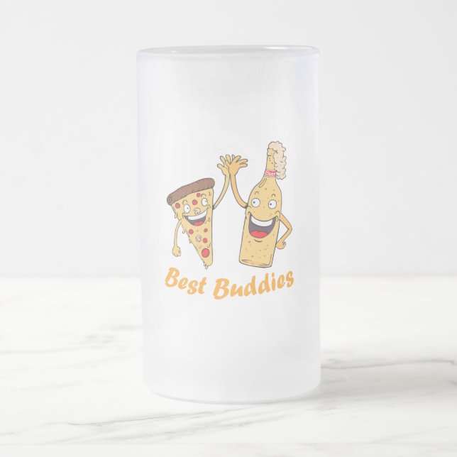 Best Buddies Pizza and Beer Frosted Glass Beer Mug (Center)