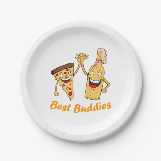 Best Buddies Pizza and Beer Paper Plate (Front)