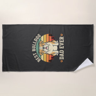 Best Bulldog Dad Ever Retro Vector Beach Towel