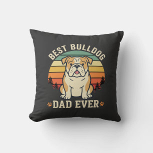 Best Bulldog Dad Ever Retro Vector Cushion