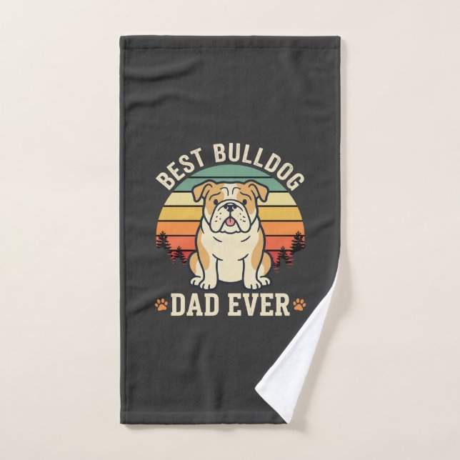 Best Bulldog Dad Ever Retro Vector Hand Towel (Hand Towel)