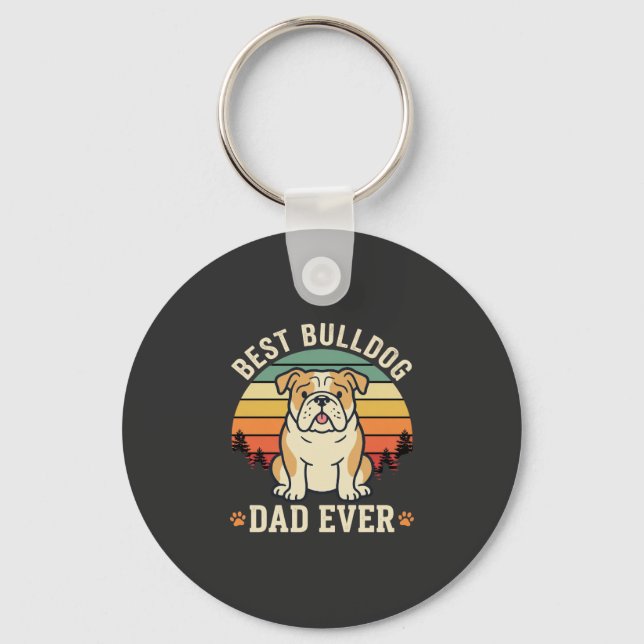 Best Bulldog Dad Ever Retro Vector Key Ring (Front)