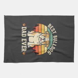 Best Bulldog Dad Ever Retro Vector Tea Towel