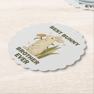 Best Bunny Brother Ever Bunnies Lovers Cool Rabbit Paper Coaster