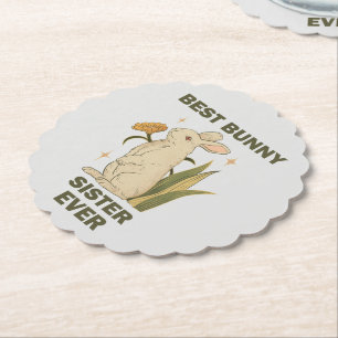 Best Bunny Sister Ever Bunnies Lovers Cute Rabbit Paper Coaster