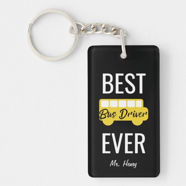Best Bus Driver Ever Personalised Yellow Black Key Ring (Front)