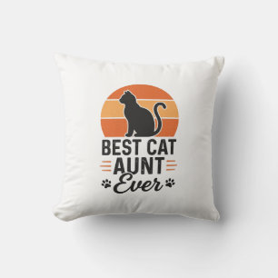 Best Cat Aunt Ever Vintage Sunset Cat Shirt Design Cushion