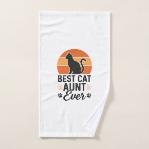 Best Cat Aunt Ever Vintage Sunset Cat Shirt Design Hand Towel
