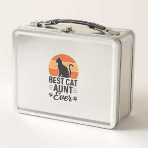 Best Cat Aunt Ever Vintage Sunset Cat Shirt Design Metal Lunch Box