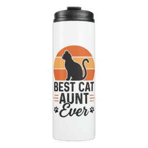 Best Cat Aunt Ever Vintage Sunset Cat Shirt Design Thermal Tumbler