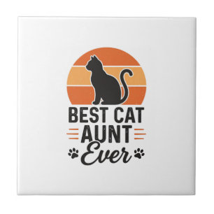 Best Cat Aunt Ever Vintage Sunset Cat Shirt Design Tile