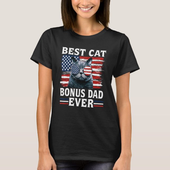 Best Cat Bonus Dad Ever American Flag Patriotic 4t T-Shirt (Front)