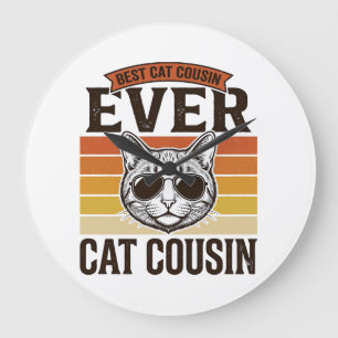 Best Cat Cousin Ever Vintage Cat Shirt Design_1 Large Clock