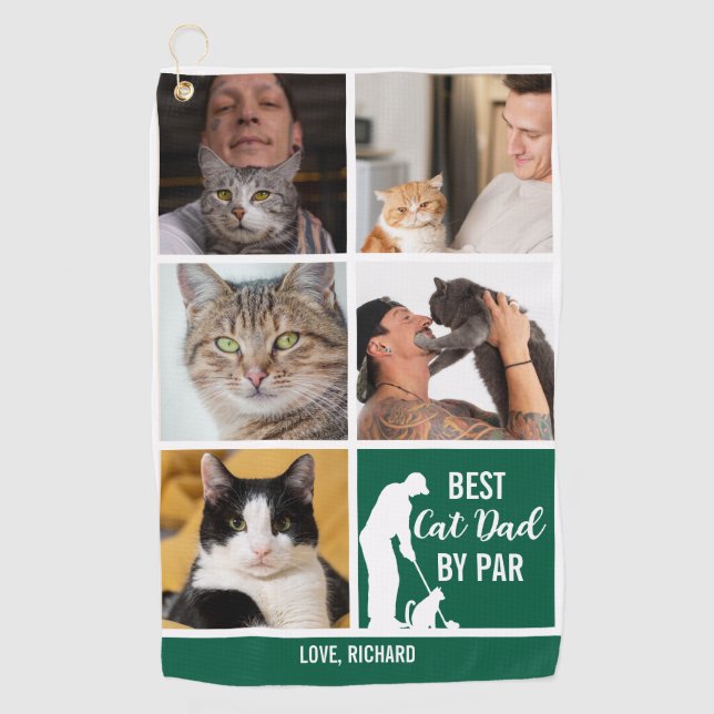 Best Cat Dad By Par Photo Collage for Father’s Day Golf Towel (Front)