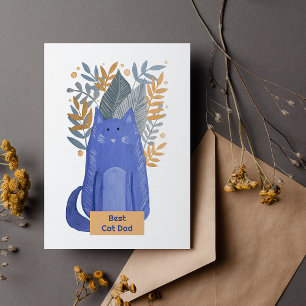 Best Cat Dad Cat and branches illustration Holiday Card