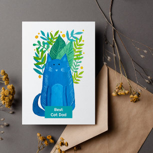 Best Cat Dad Cat and branches illustration Holiday Card