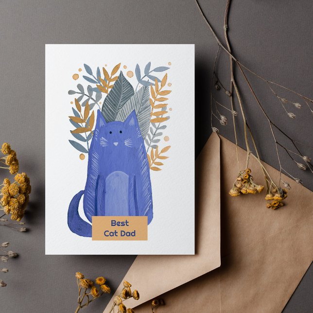 Best Cat Dad Cat and branches illustration Holiday Card (Creator Uploaded)