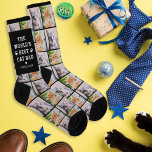 Best Cat Dad Custom Pet Photo Collage Socks<br><div class="desc">Create your own unique custom-printed socks, or give to a cat lover you know would love them! This simple and modern design includes a photo collage grid of two favourite photos of your furry best friend with a black background that coordinates with the sock details. Personalise the modern white "The...</div>