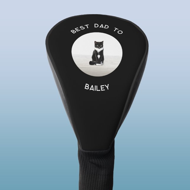 Best Cat Dad Custom Text Photo Keepsake Golf Head Cover (Cat Parent Dad custom text name pet photo golf head cover)