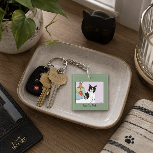 Best Cat Dad Cute Tuxedo Cat Father's Day Key Ring