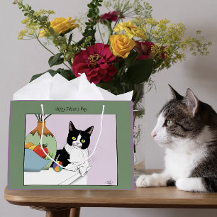 Best Cat Dad Cute Tuxedo Cat Father's Day Large Gift Bag