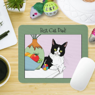 Best Cat Dad Cute Tuxedo Cat Father's Day Mouse Mat