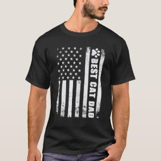 Best Cat Dad Ever American Flag Fun Cats  Fathers  T-Shirt