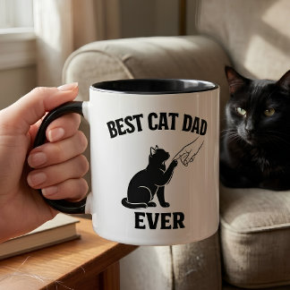Best Cat Dad Ever Black Cat Finger Tap Coffee Mug