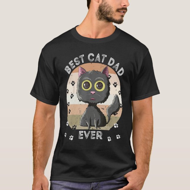 Best Cat Dad Ever  Cat Daddy Retro Black Cat T-Shirt (Front)