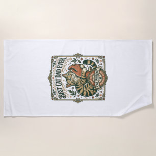 Best Cat Dad Ever Cat Mum Dad Parent Vintage Vecto Beach Towel