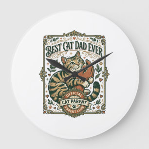 Best Cat Dad Ever Cat Mum Dad Parent Vintage Vecto Large Clock