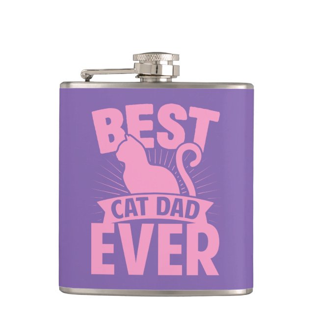 Best Cat Dad Ever - Cat Silhouette Hip Flask (Front)