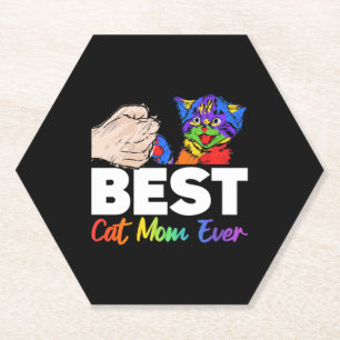 Best Cat Dad Ever Colourful Rainbow Mother's Day Paper Coaster