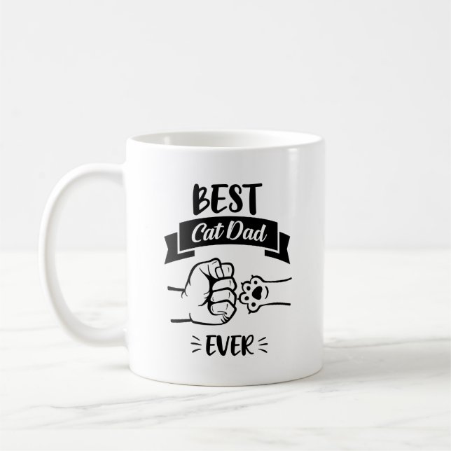 Best Cat Dad Ever Fist & Paw Bump Quotes Coffee Mug (Left)
