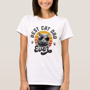 Best Cat Dad Ever Funny Daddy Father's Day Retro V T-Shirt