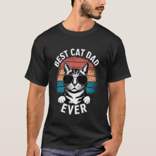 Best Cat Dad Ever Funny Kitten Lover Sunset Vintag T-Shirt
