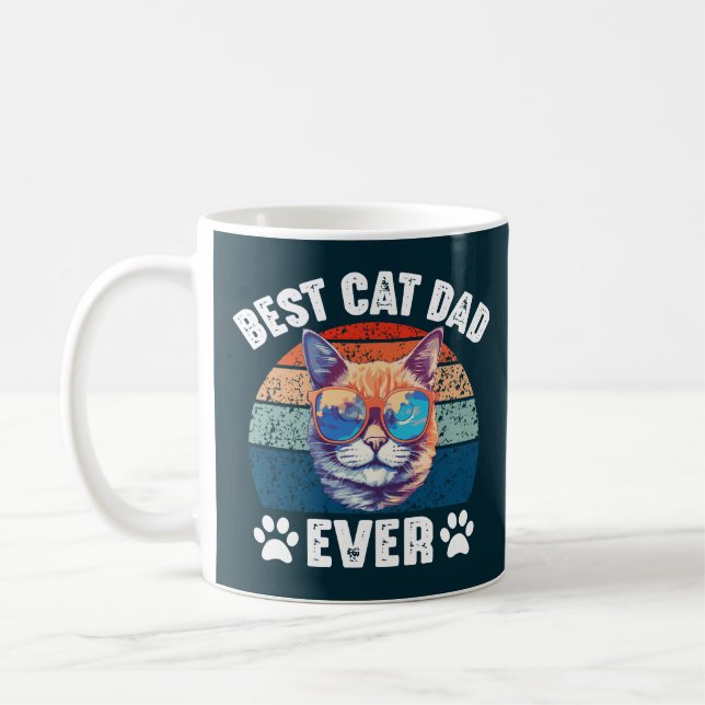 Best Cat Dad Ever Funny kitty Face Cats Father Coffee Mug (Left)