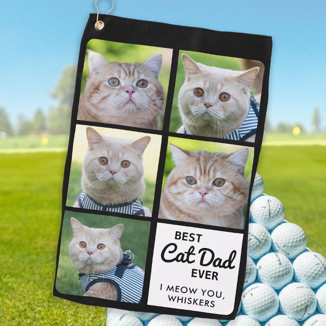 Best CAT DAD Ever - Golfer - Personalised 5 Photo Golf Towel (Creator Uploaded)
