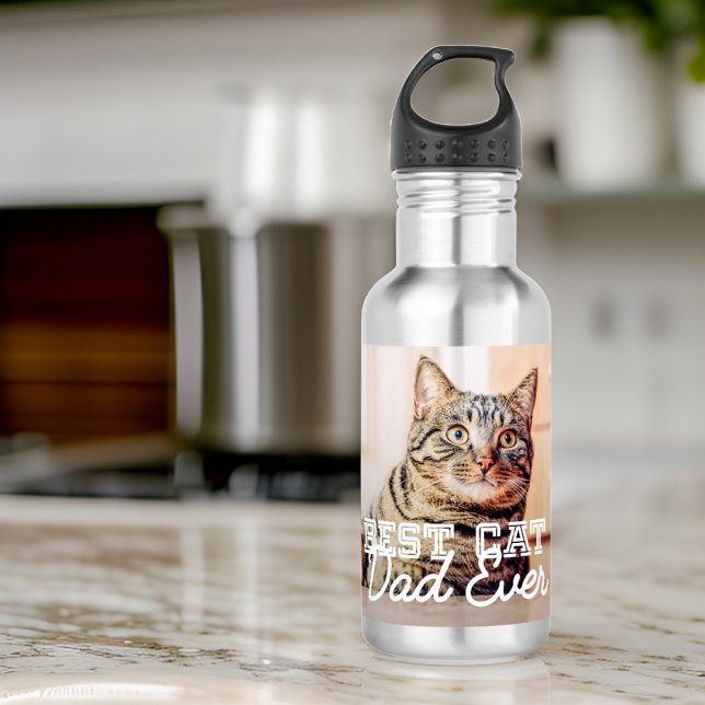 Best Cat Dad Ever Modern Custom Pet Photo 532 Ml Water Bottle (Creator Uploaded)