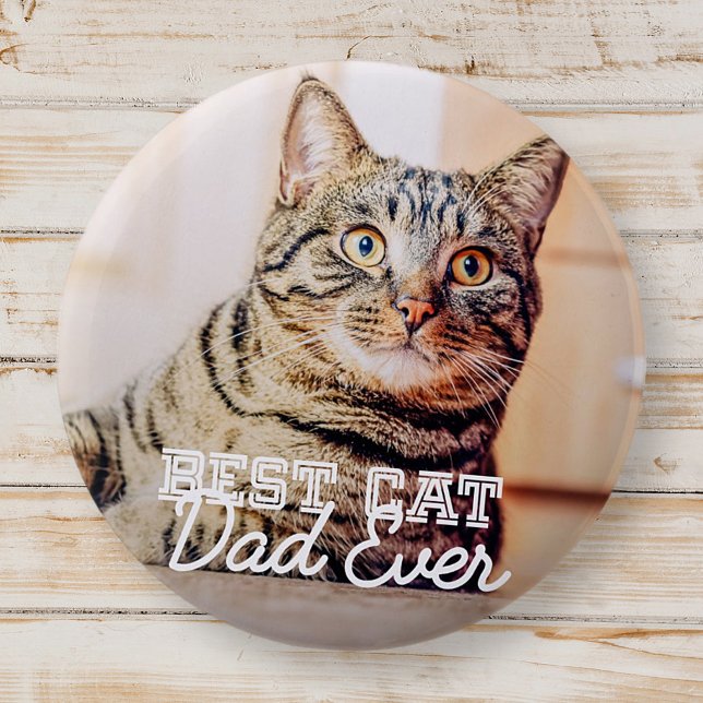 Best Cat Dad Ever Modern Custom Pet Photo 6 Cm Round Badge (Creator Uploaded)