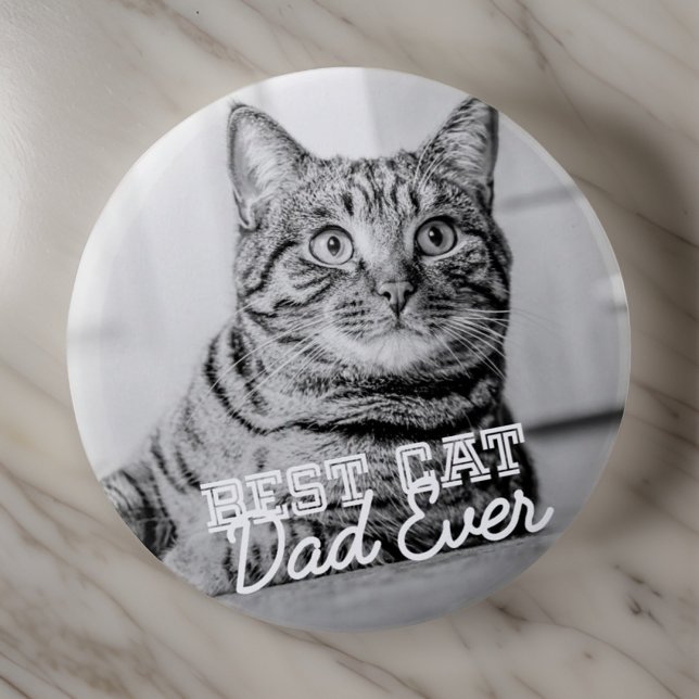 Best Cat Dad Ever Modern Custom Pet Photo 6 Cm Round Badge (Creator Uploaded)