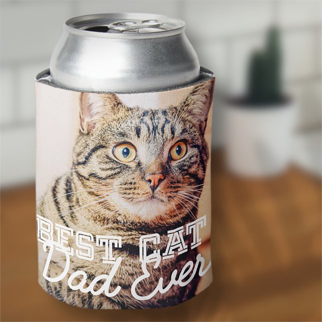 Best Cat Dad Ever Modern Custom Pet Photo Can Cooler (Creator Uploaded)