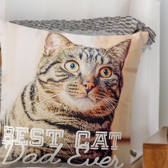 Best Cat Dad Ever Modern Custom Pet Photo Cushion (Creator Uploaded)