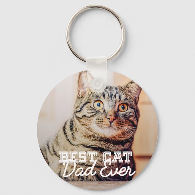 Best Cat Dad Ever Modern Custom Pet Photo Key Ring (Front)