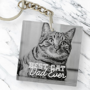 Best Cat Dad Ever Modern Custom Pet Photo Key Ring