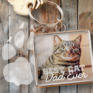 Best Cat Dad Ever Modern Custom Pet Photo Key Ring