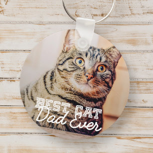 Best Cat Dad Ever Modern Custom Pet Photo Key Ring
