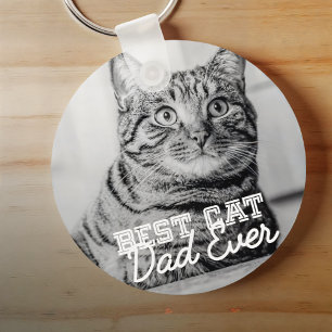 Best Cat Dad Ever Modern Custom Pet Photo Key Ring