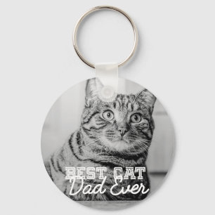 Best Cat Dad Ever Modern Custom Pet Photo Key Ring